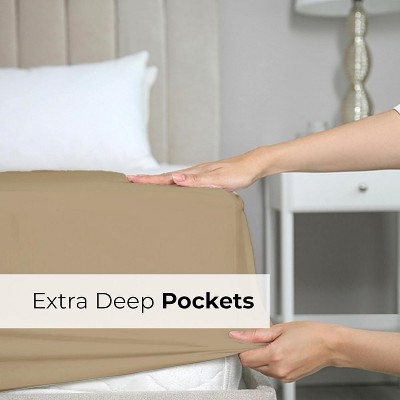 Beige Twin Microfiber Deep Pocket Fitted Sheet Set