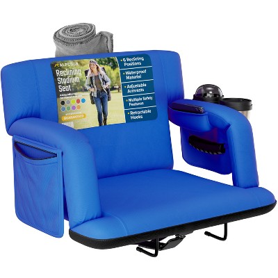 Reclining Stadium Seat for Bleachers with Back Support, Armrests, Cup Holder, Large Pockets, and Waterproof