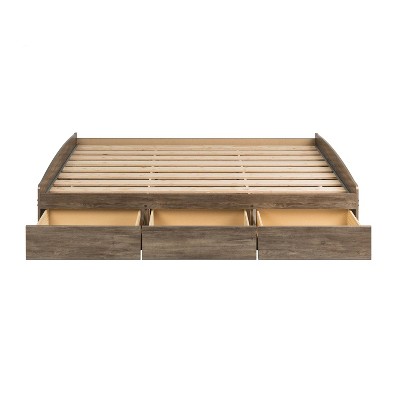 Queen Drifted Gray Wood Platform Storage Bed with 6 Drawers