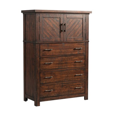 Dex Walnut Brown 5-Drawer Rustic Vertical Chest