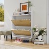 18" Narrow Shoe Cabinet with 2 Drawers - Slim Wood Grain & White Entryway Organizer for Hallway, Closet & Bedroom Storage - 4 of 4