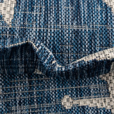 Oval Blue and Gray Synthetic Kids' Outdoor Rug