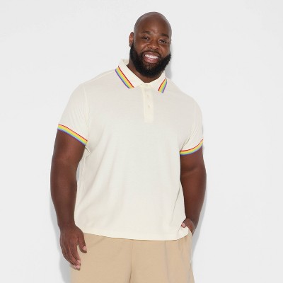 Pride Adult Short Sleeve Tipped Polo Shirt - Ivory Striped