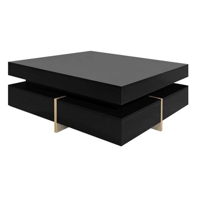 NicBex 31.5 Inch High Gloss Square Coffee Table with 4 Drawers,Center Table for Living Room,Bedroom,White/Black