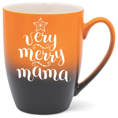 Elanze Designs Very Merry Mama Two Toned Ombre Matte Orange and Black 12 ounce Ceramic Stoneware Coffee Cup Mug