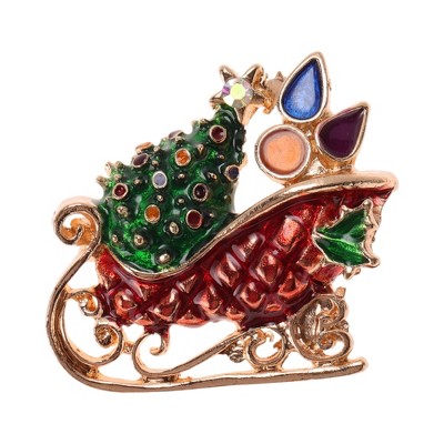 Unique Bargains Christmas Brooches QT63 Alloy Dripping Wax Red  Green Gold Tone 1.57"x1.38" 1 Pc