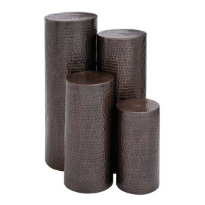 Set of 4 Industrial Metal Pedestal Tables Brown - Olivia & May: No Assembly, Textured Finish - 1 of 4