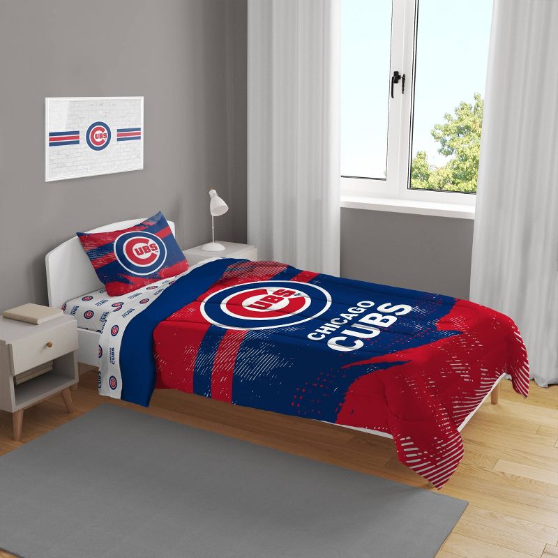 MLB Chicago Cubs Slanted Stripe Twin Bedding Set in a Bag - 4pc, 1 of 4
