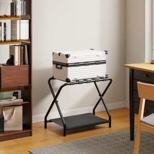 Hachikiko Folding 2-Tier Luggage Rack with Fabric Storage Shelf - 27x15.3x22 Inches Suitcase Stand, Holds 100 lbs - 1 of 4