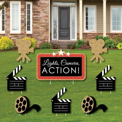 Big Dot of Happiness Red Carpet Hollywood - Yard Sign and Outdoor Lawn Decorations - Movie Night Party Yard Signs - Set of 8