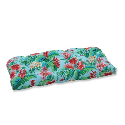 Tropical Paradise Wicker Outdoor Loveseat Cushion Blue - Pillow Perfect