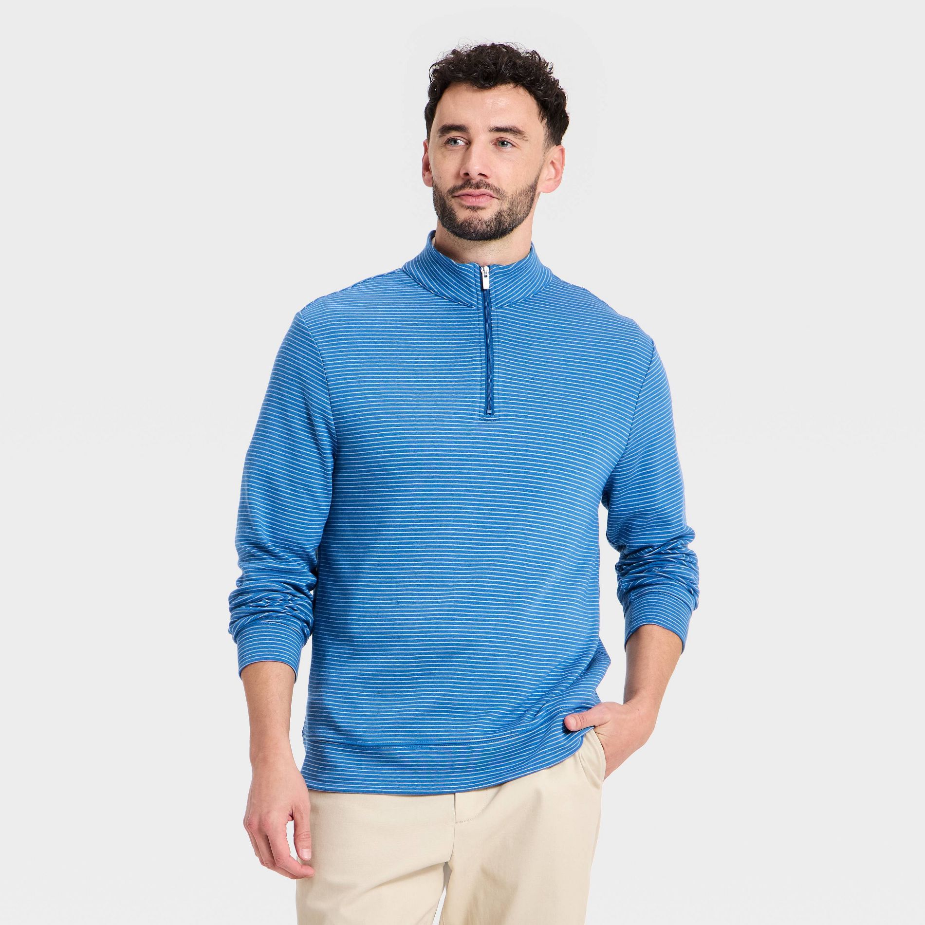 Men's Striped Comfort Wear 1/4 Zip Sweatshirt - Goodfellow & Co™