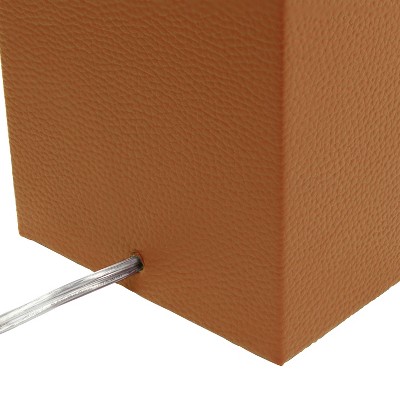 Tan Leather Desk Lamp with White Fabric Shade