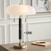 Possini Euro Design Wyndham 23" High Mid Century Modern Desk Lamp Dual USB Ports Black Metal Single Glass Dome Shade Home Office Living Room Charging - 2 of 4