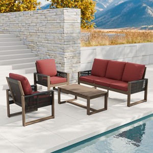 EAGLE PEAK  4 Pieces Natural Cedar Wood Patio Furniture, Outdoor Conversation Set with Coffee Table - 1 of 4