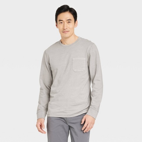 Men's Standard Fit Crewneck Long Sleeve T-Shirt - Goodfellow & Co™ Gray M