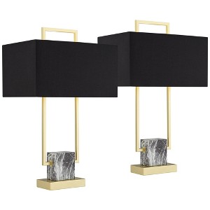 360 Lighting Carl 24 3/4" High Modern Table Lamps Set of 2 Gold Finish Metal Living Room Bedroom Bedside Nightstand House Kitchen Entryway Black Shade - 1 of 4