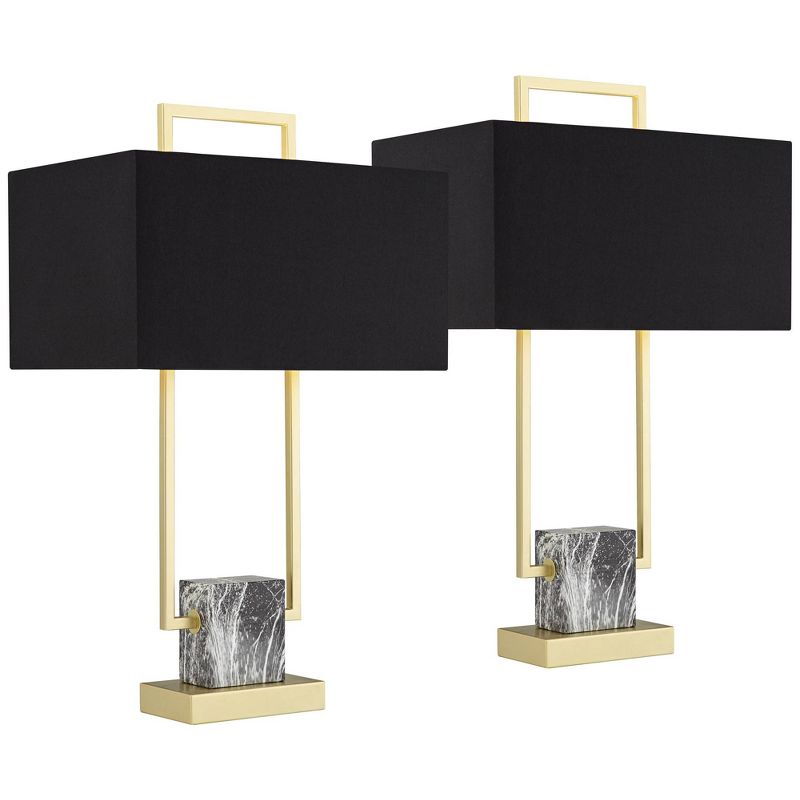360 Lighting Carl 24 3/4" High Modern Table Lamps Set of 2 Gold Finish Metal Living Room Bedroom Bedside Nightstand House Kitchen Entryway Black Shade, 1 of 10
