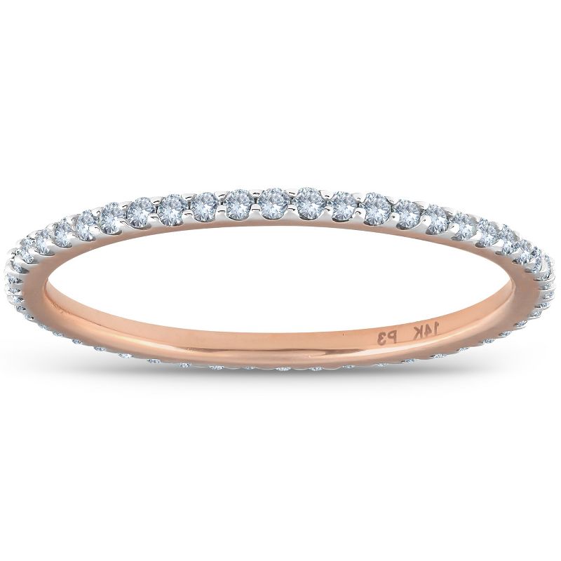 Pompeii3 3/8ct Diamond Eternity Ring 14k Rose Gold Womens Stackable Wedding Band, 1 of 5