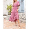 Coolmee Women's Boho Floral Dresse V Neck Short Sleeve  Pleated Waist Summer Casual Elegant Maxi Dresses - 4 of 4