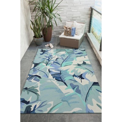 Hand-Tufted Blue and Aqua Palm Leaf Wool Area Rug