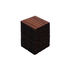 GlasFlength Carpet Tiles 10 Pack 12" Interlocking Deck Tiles Striped Pattern, Acacia Hardwood Flooring for Balcony Pool Side, Brown, 12"12"0.75" - 1 of 4