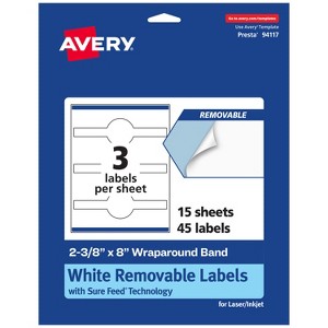 Avery Matte White Removable Wraparound Band Labels with Sure Feed Technology, 2-3/8" x 8", 45 Removable Labels, Laser/Inkjet Printable Labels - 1 of 4