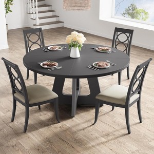 47-Inch Round Large Dining Table for 4 to 6, Farmhouse Dinner Table with Wooden Top and Legs for Dining Room Black (Only Table) - 1 of 4