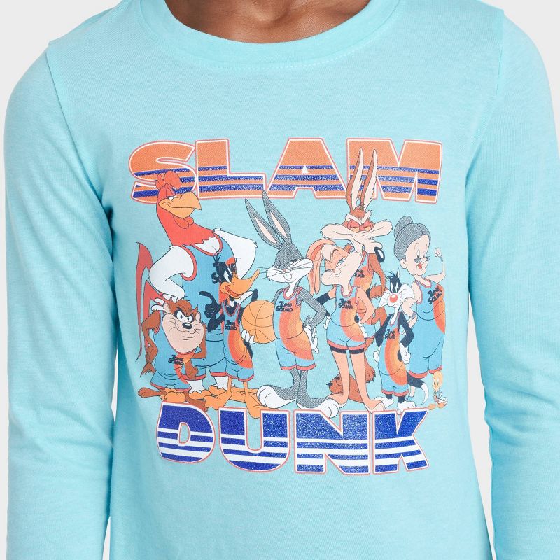 Girls' Tune Squad Slam Dunk Long Sleeve Graphic T-Shirt - Aqua Green, 2 of 4