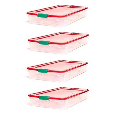 Homz Large 41 Quart Clear Plastic Under Bed See Through Stackable Storage  Organizer Container With Red Snap Lock Lid (4 Pack) : Target