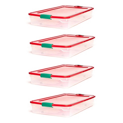 Homz 60 Quart Latching Holiday Underbed Durable Storage Organizer Container  Box Tote With Easy Grip Handles And Glide Wheels, Clear (4 Pack) : Target