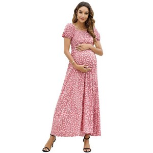 LXT-Women's Square Neck Ruffle Layered Smocked Maternity Dress - 1 of 4