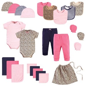 Hudson Baby Infant Girl Layette Start Set Baby Shower Gift 25pc, Prints Leopard, 0-6 Months - 1 of 4