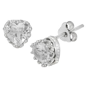 1 1/2 TCW Tiara Sterling Silver Heart-Cut White Sapphire Crown Earrings, Women