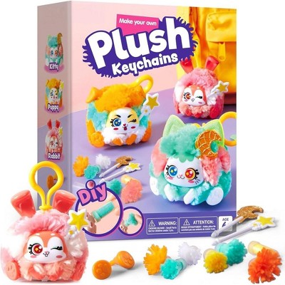 Joyfy Plush Keychain Making Kit, DIY Plush Craft Kit Arts & Craft Set with 3 Models, Create 3 Adorable Stuffed Keychains Gift for Boys Girls Age 6+