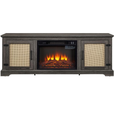 NicBex Rattan Doors Fireplace TV Stand for TVs Up to 70 Inch Large Enterainment Center  TV Stand with 23 Inch Fireplace Insert