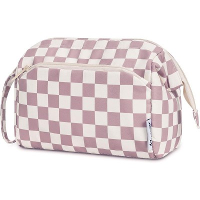 Narwey Checkered Makeup Bag Women Wide-open Make up Bag Travel Cosmetic Bag