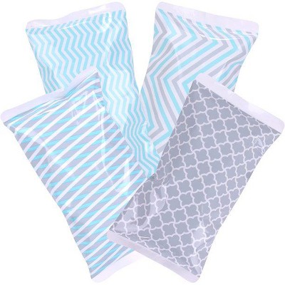 TruHealth 4 Pack Small Reusable Ice Packs for Lunch Box, Bag or Cooler, Long Lasting, BPA Free, Light Blue Geometric Prints