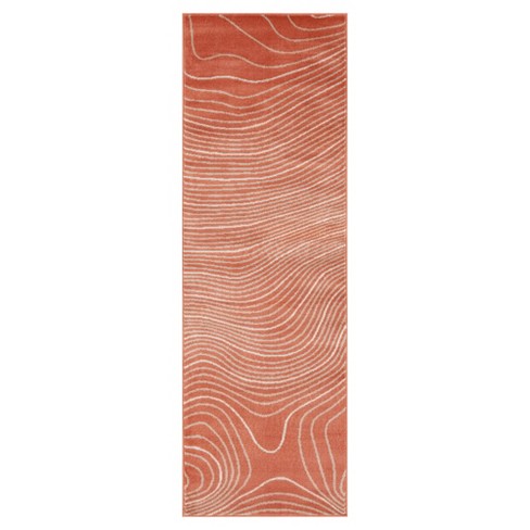 Modern Abstract Wood Grain Indoor Runner Area Rug, 2.7 X 8, Coral ...