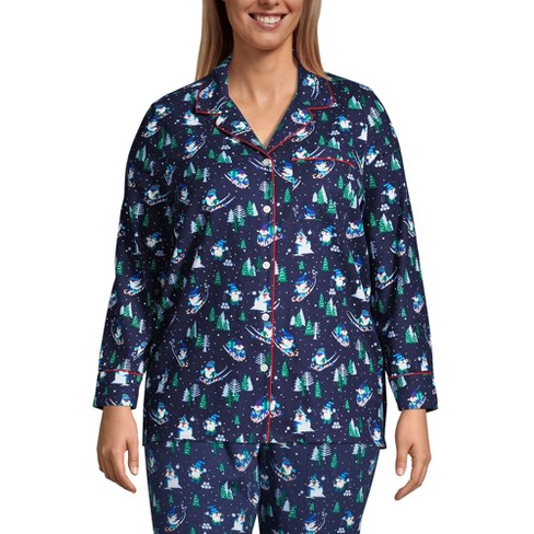 Lands' End Women's Print Flannel Pajama Pants - Medium - Deep Sea Navy  Festive Plaid