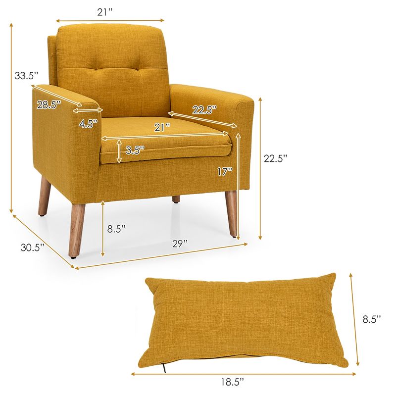 Costway Accent Chair Upholstered Linen Armchair Sofa Chair w/Waist Pillow, 3 of 11