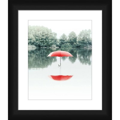 13" x 15" Matted to 2" Red Umbrella Picture Framed Black - PTM Images