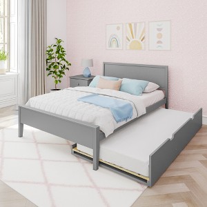 Max & Lily Full Size Bed Frame with Trundle, Classic Solid Wood Platform Bed for Kids - 1 of 4