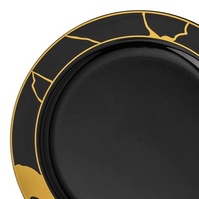 Smarty Had A Party 10" Black w/ Gold Marble Plastic Dinner Plates - 120 pcs