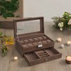Elegant 12-Slot Watch Box, Lockable Case with Glass Lid, 2 Layers, 1 Drawer for Rings, Bracelets - Gift Idea in Synthetic Leather - 3 of 4