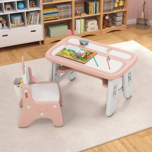 Costway Kids Drawing Table & Chair Set Graffiti Toddlers Art Activity Table & Chair Pink/Beige - 1 of 4