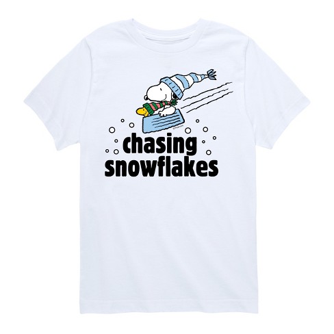 Boys' - Peanuts - Snoopy & Woodstock Chasing Snowflakes Christmas Short Sleeve Graphic T-Shirt - image 1 of 4