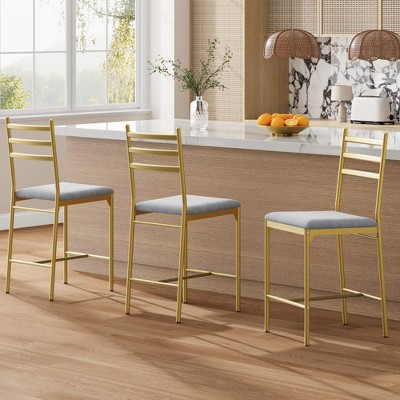 Bar Stools Set of 4, Modern Velvet Bar Chair with Back & Thick Cushion, Upholstered Counter Height Bar Stools with Footrest for Kitchen Island,