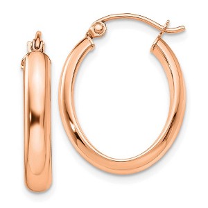 Black Bow Jewelry 3.75mm x 22mm Polished 14k Rose Gold Domed Oval Tube Hoop Earrings - 1 of 4