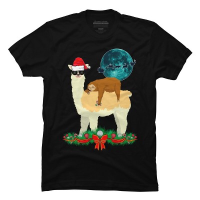 Men's Design By Humans Llama With Glasses Sleeping Sloth Christmas Santa By TeeShirtMadness T-Shirt